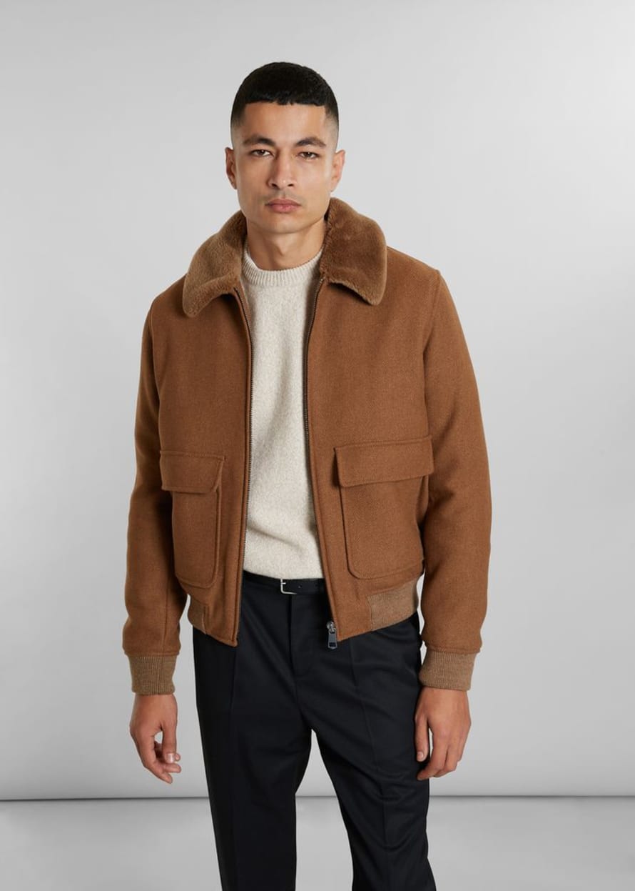 L’Exception Paris Wool Sheepskin Collar Bomber Jacket Made In France
