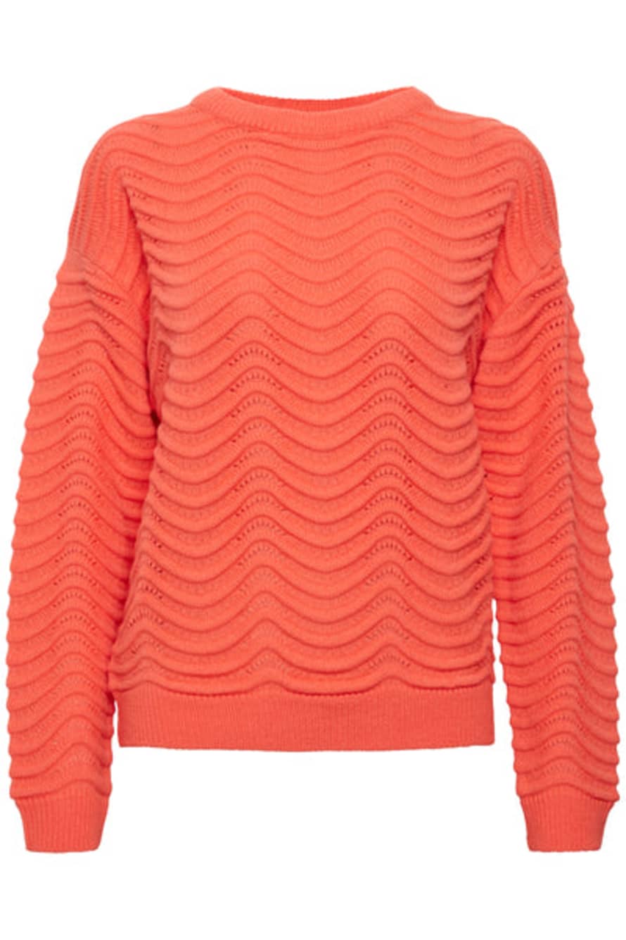 ICHI Ihagnete Long Sleeve Pullover - Hot Coral