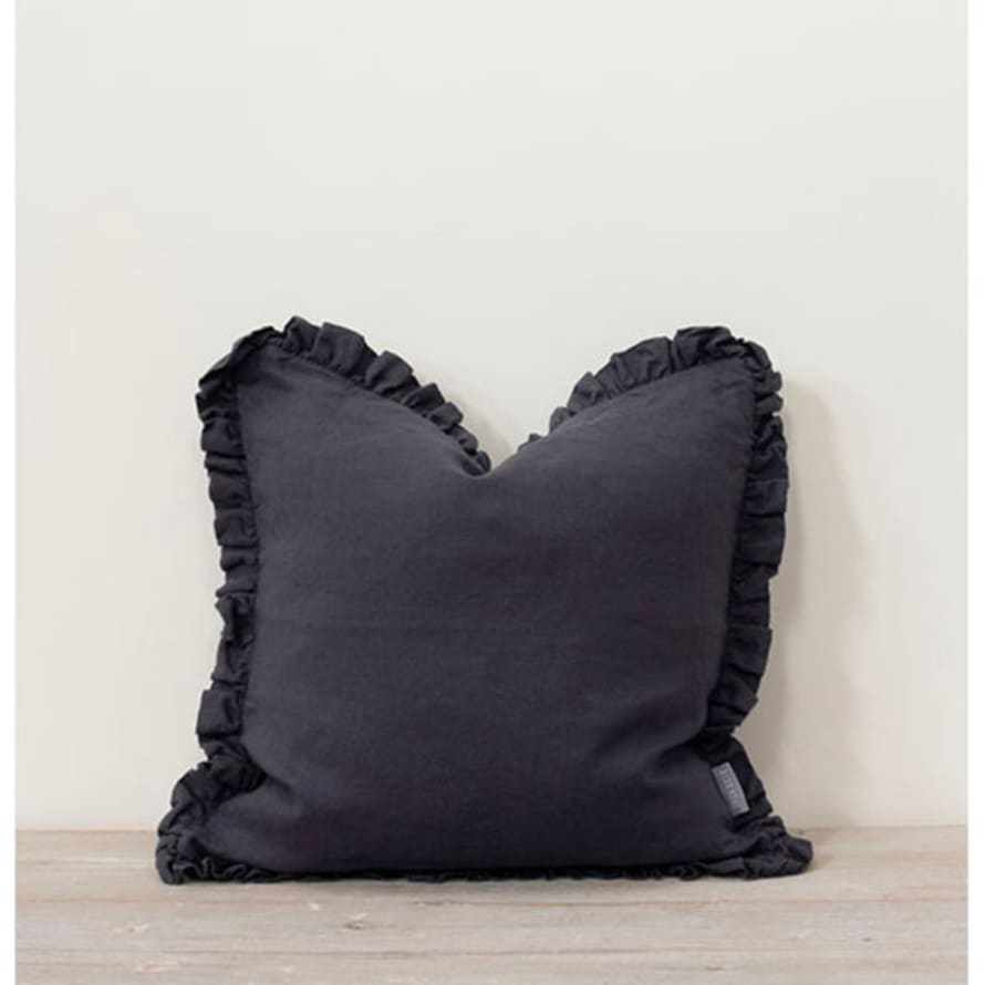 Also Home Oli Linen Ruffle Cushion Slate Grey 40x40cm