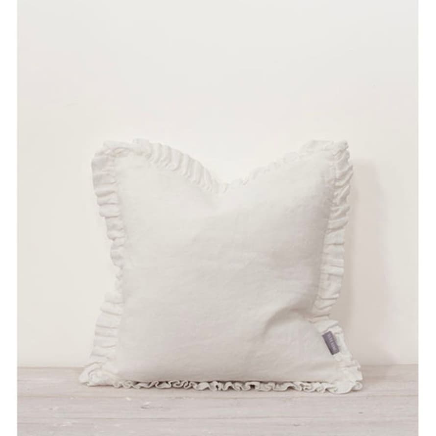 Also Home Oli Linen Ruffle Cushion White 40x40cm