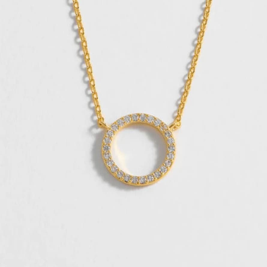 Estella Bartlett  Large Pave Set Circle Cz Necklace - Gold Plated