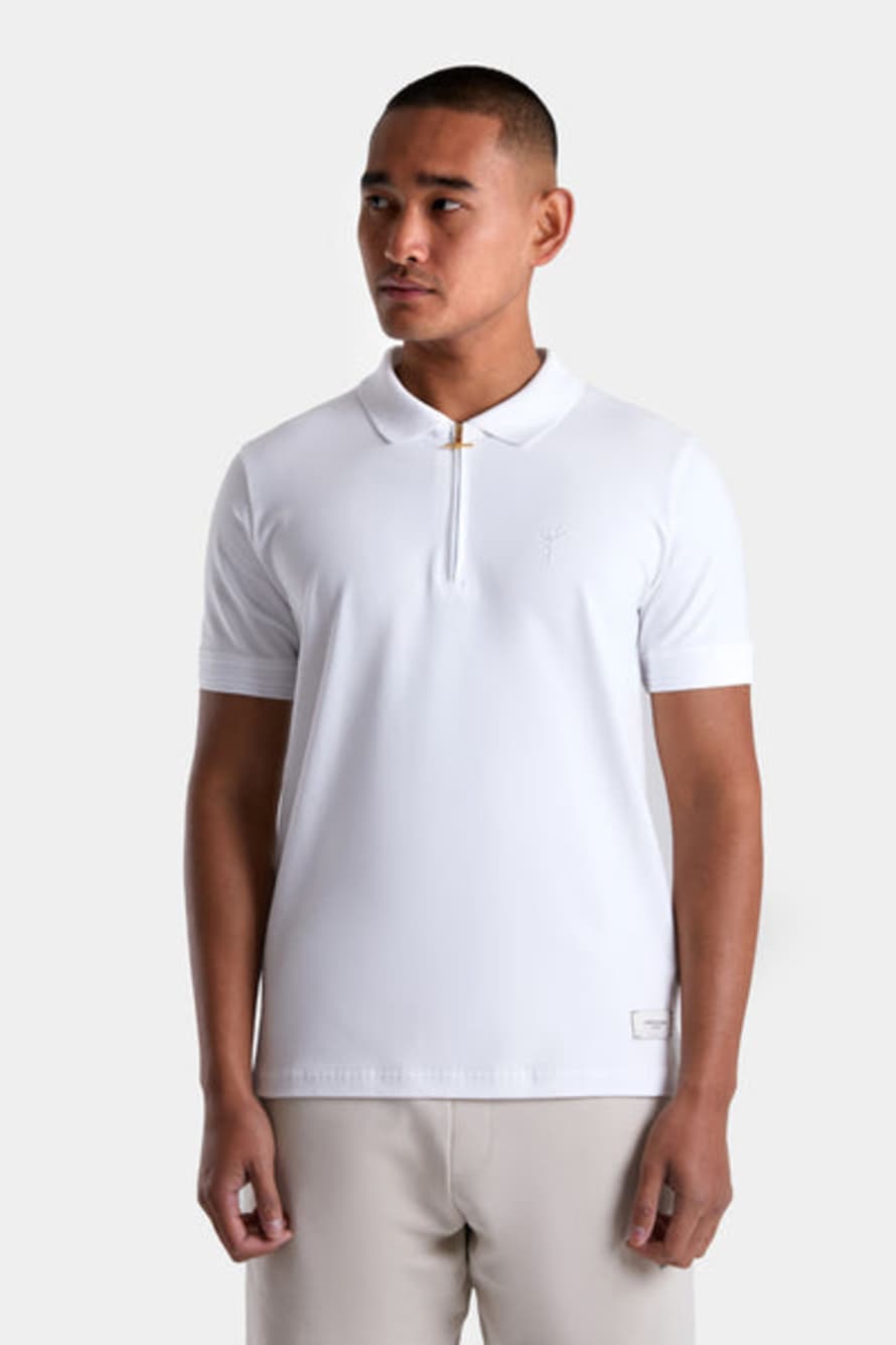 ANDROID HOMME Embroidered Zip Polo White