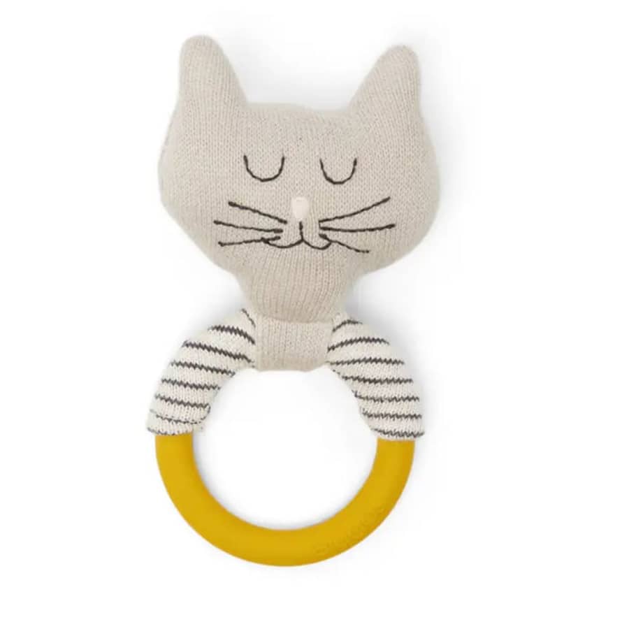 Sophie Home Cotton Knit & Silicone Teether Rattle - Cat