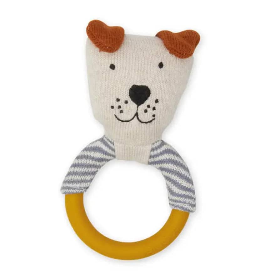 Sophie Home Cotton Knit & Silicone Teether Rattle - Dog
