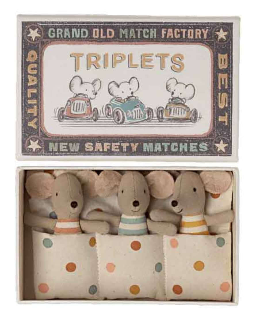 Maileg Triplets, Baby Mice In Matchbox New