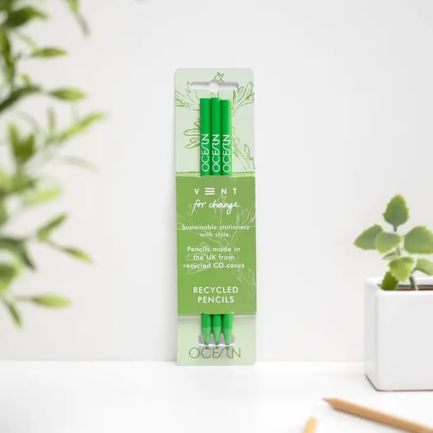 VENT for change Pencils Pack of 3 Recycled - Ocean Algae Green