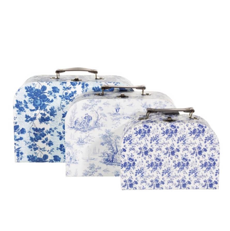 Sass & Belle  Set of Three Blue Floral Suitcases