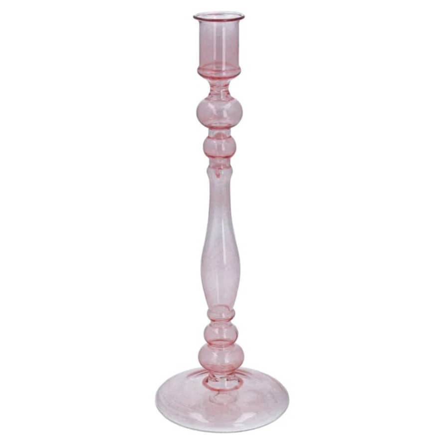 Gisela Graham Clear Pink Glass Tall Candlestick