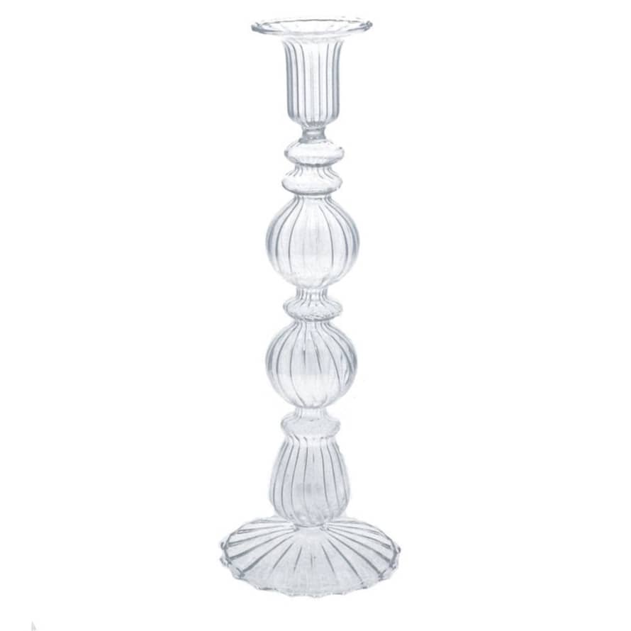 Gisela Graham Clear Double Ball Glass Candlestick