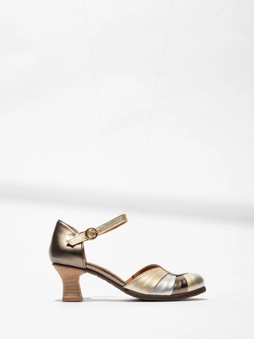 Fly London Besh087 In Graphite/Silver/Gold Sandals
