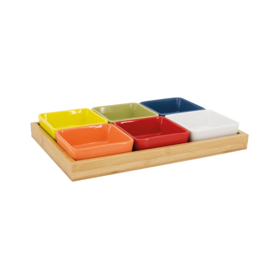 Remember Ceramic Nibble Bowls with Wooden Tray