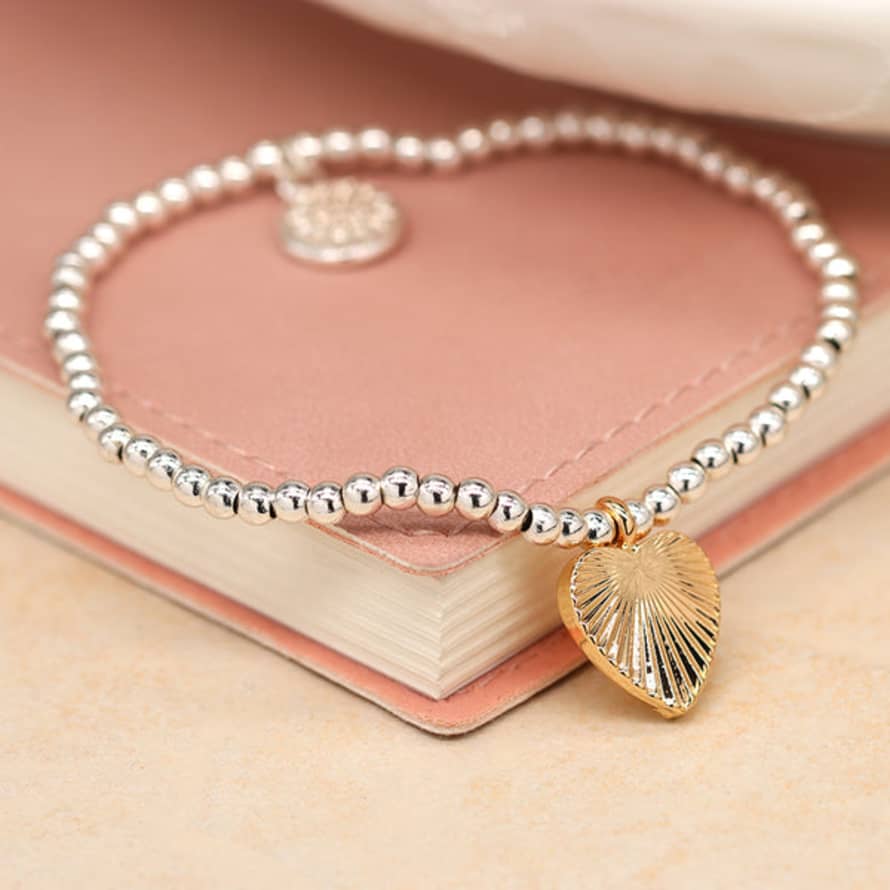 POM Boutique Silver Plated Bracelet With Faux Gold Textured Heart