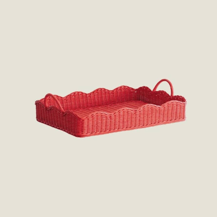 Hastshilp Rattan Scalloped Tray (Red)