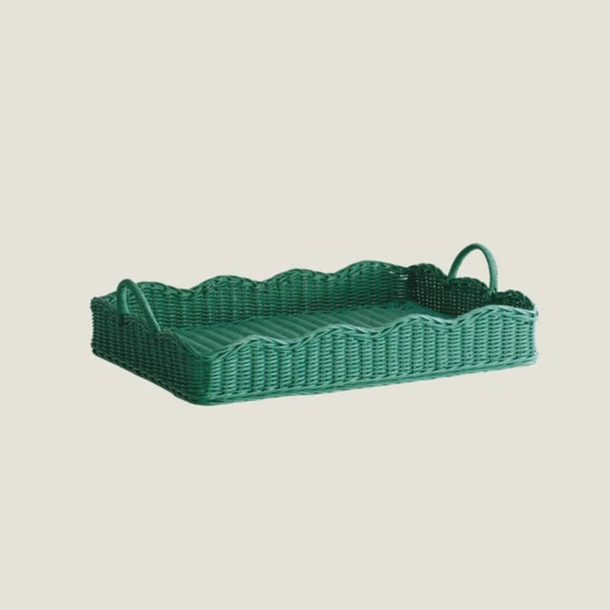 Hastshilp Rattan Scalloped Tray (Green)
