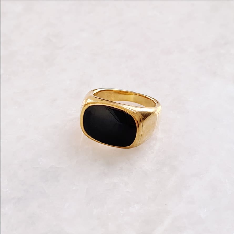 Golden Ivy Evalyn Stainless Steel Ring Gold Black