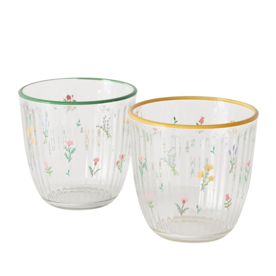 &Quirky Springtime Flower Drinking Glass / Candle Pot : Yellow or Green 