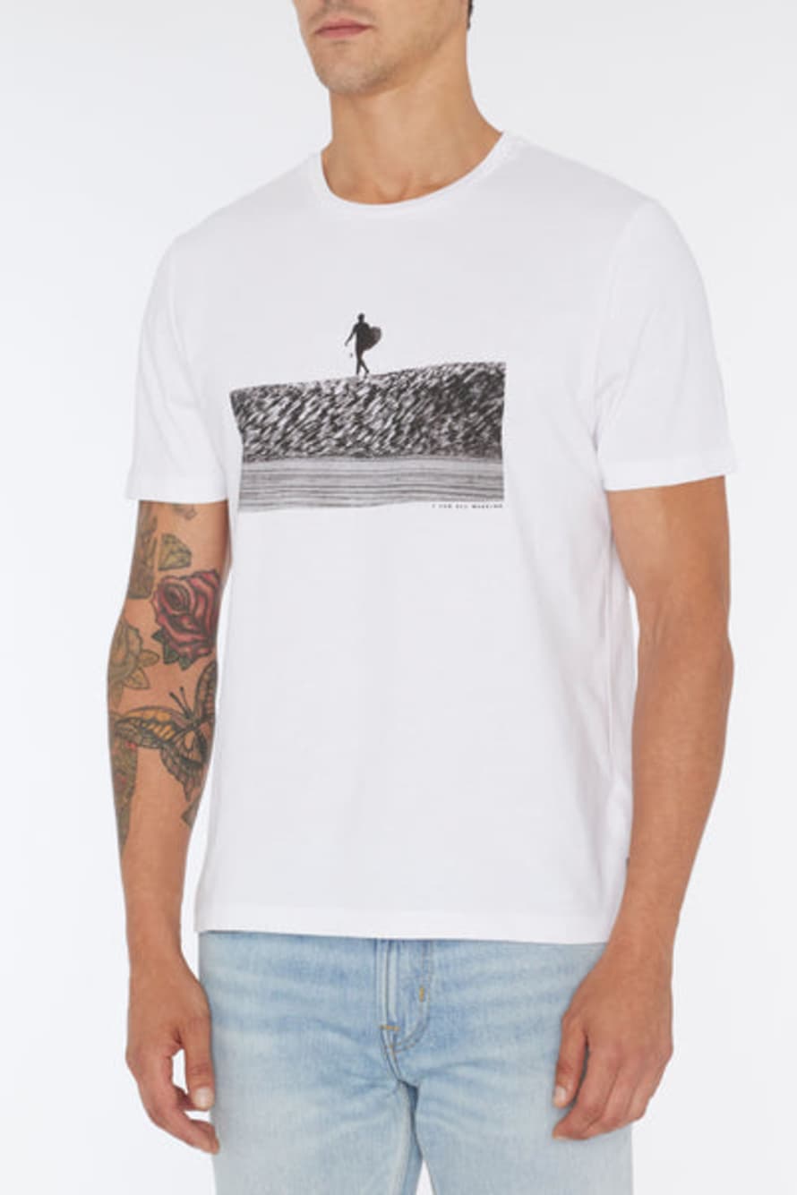 7 For All Mankind  White Photographic T-Shirt with Surf Beach Print JSLM332GWS