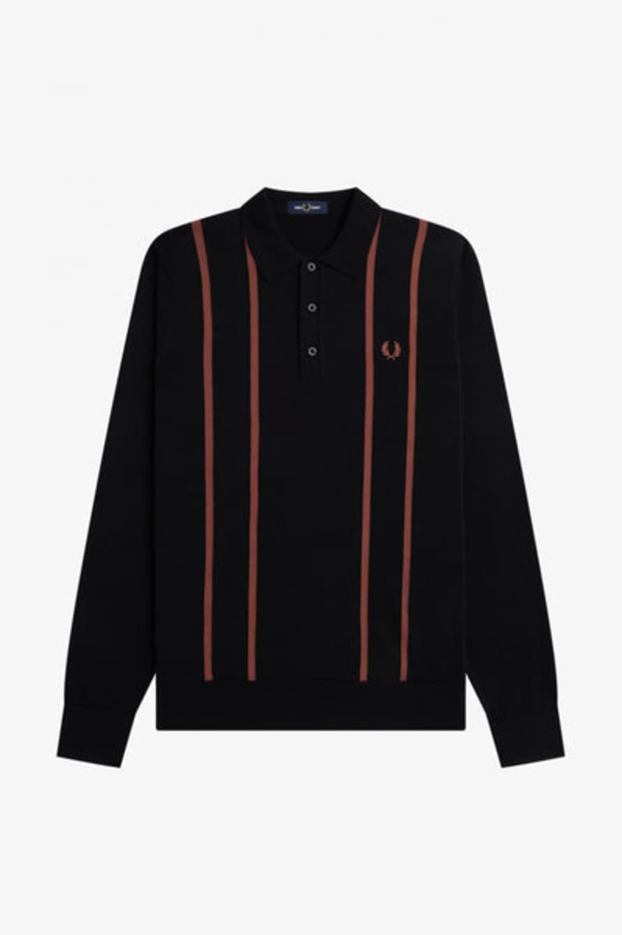 Fred Perry Vertical Stripe Knitted Shirt - Black