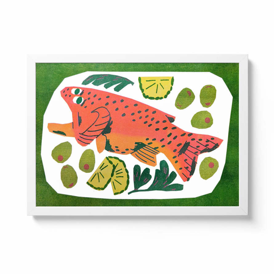 Guy Parsons Fish Platter A3 Framed Riso Print