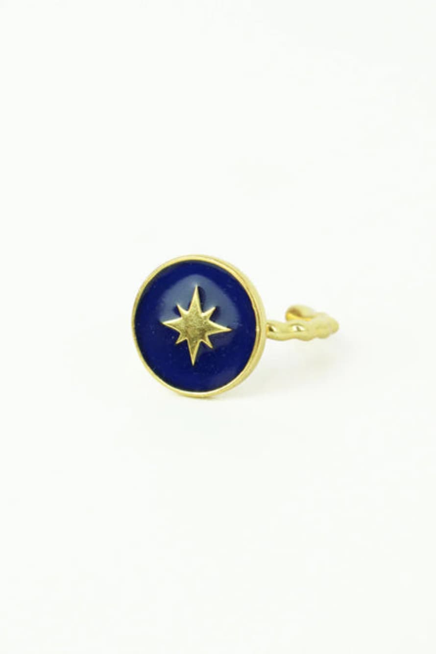 My Doris Navy Enamel Starburst Ring