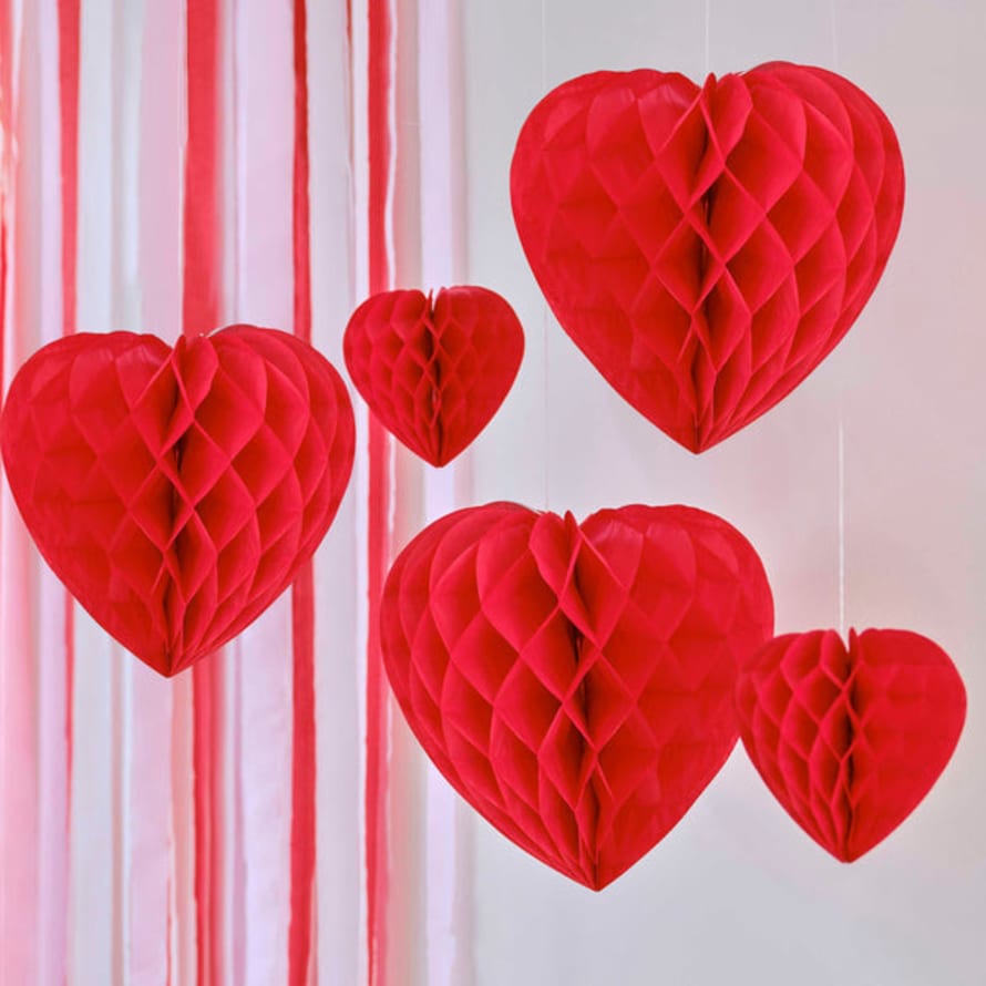 Ginger Ray Honeycomb Hanging Heart Decorations