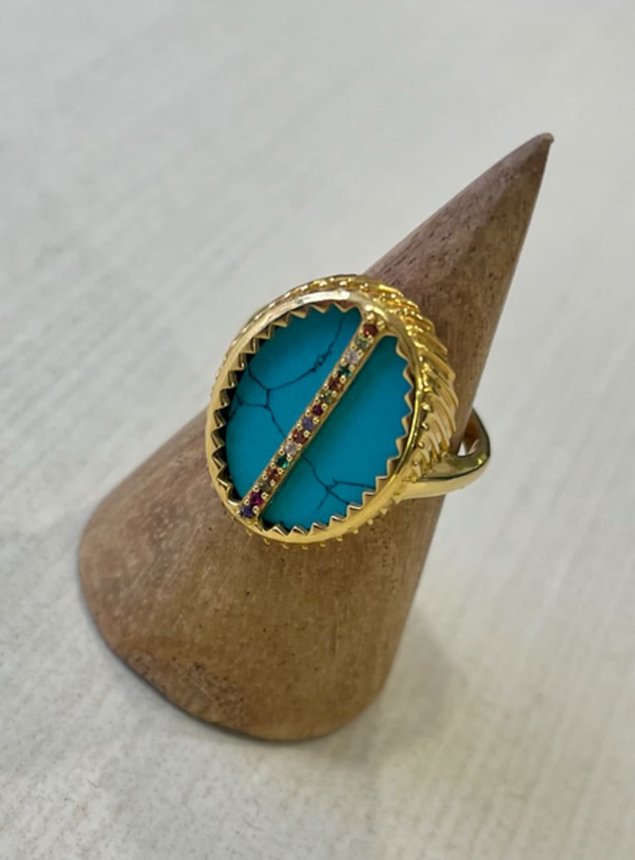 BOHO BEACH FEST Une A Une Stone Shine Ring- Turquoise