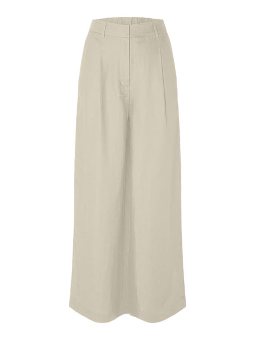 Selected Femme Slflyra Sandshell Wide Linen Trousers