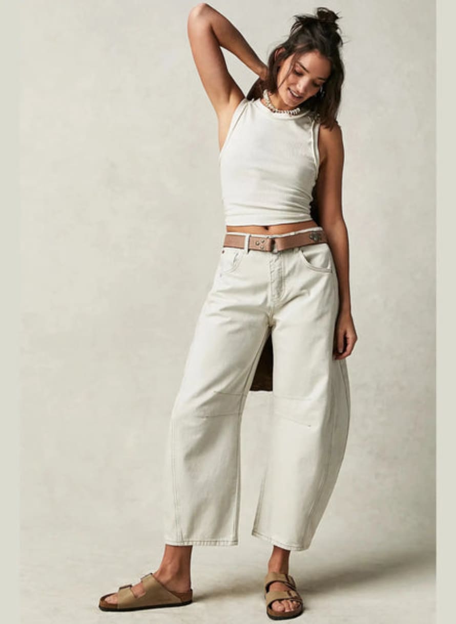 Free People Lucky You Mid-rise Barrel Jeans - Milk
