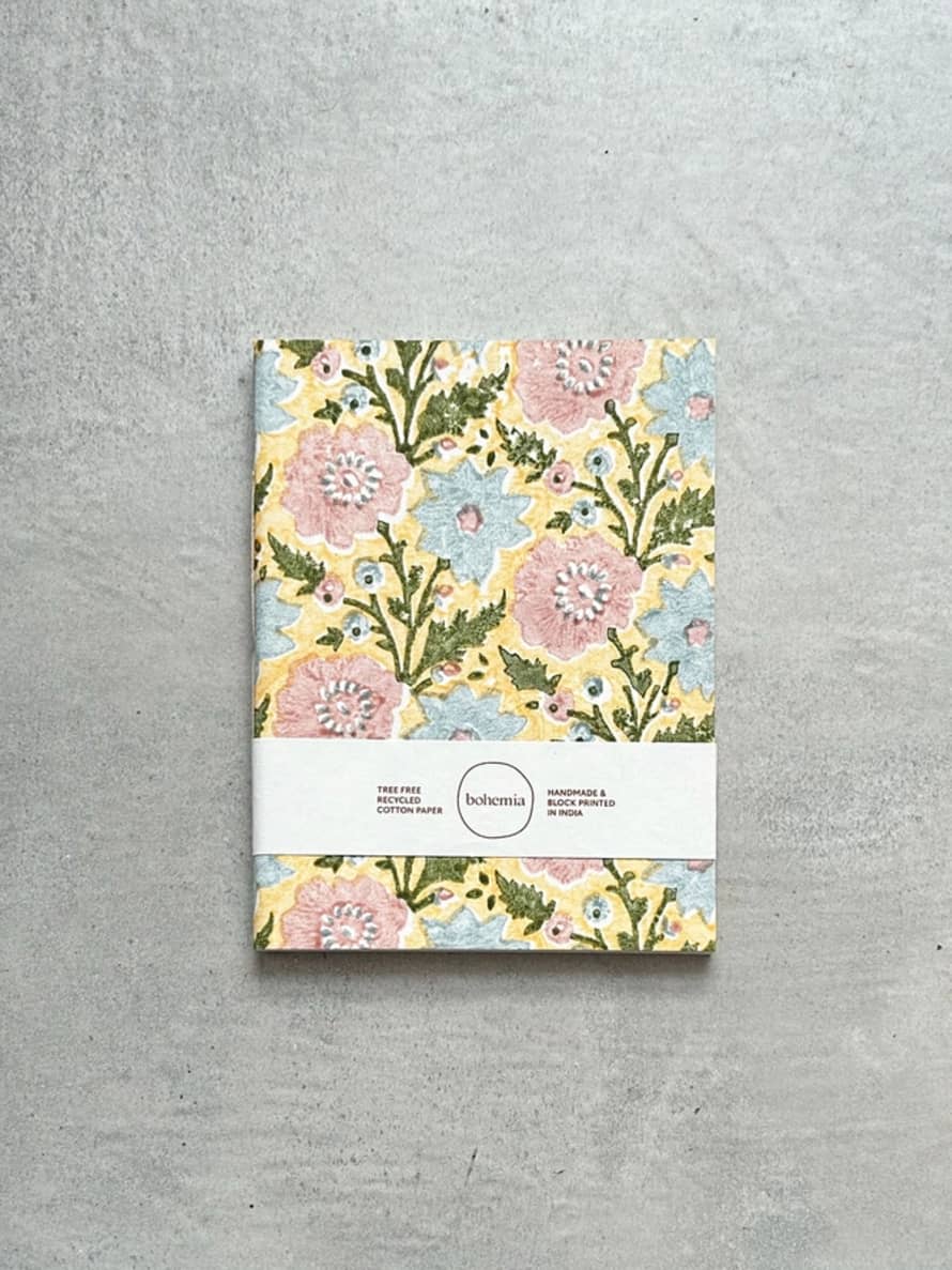 Bohemia Designs Recycled Cotton Floribunda A5 Notebook - Buttermilk