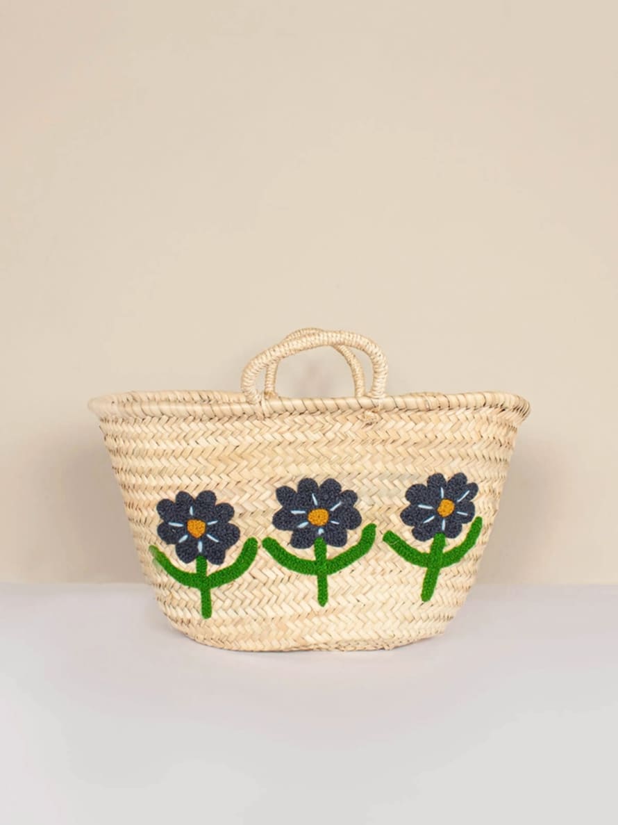 Bohemia Designs Hand Embroidered Market Basket - Daisy