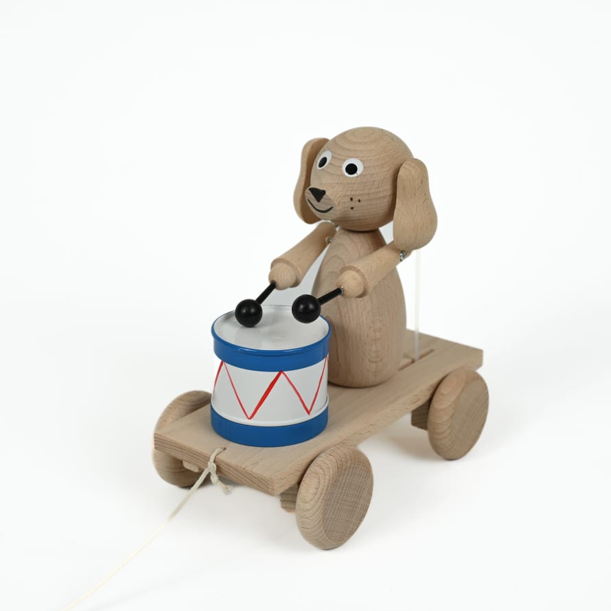 Wooden Musical Dog Pull-Along Toy / Drummer