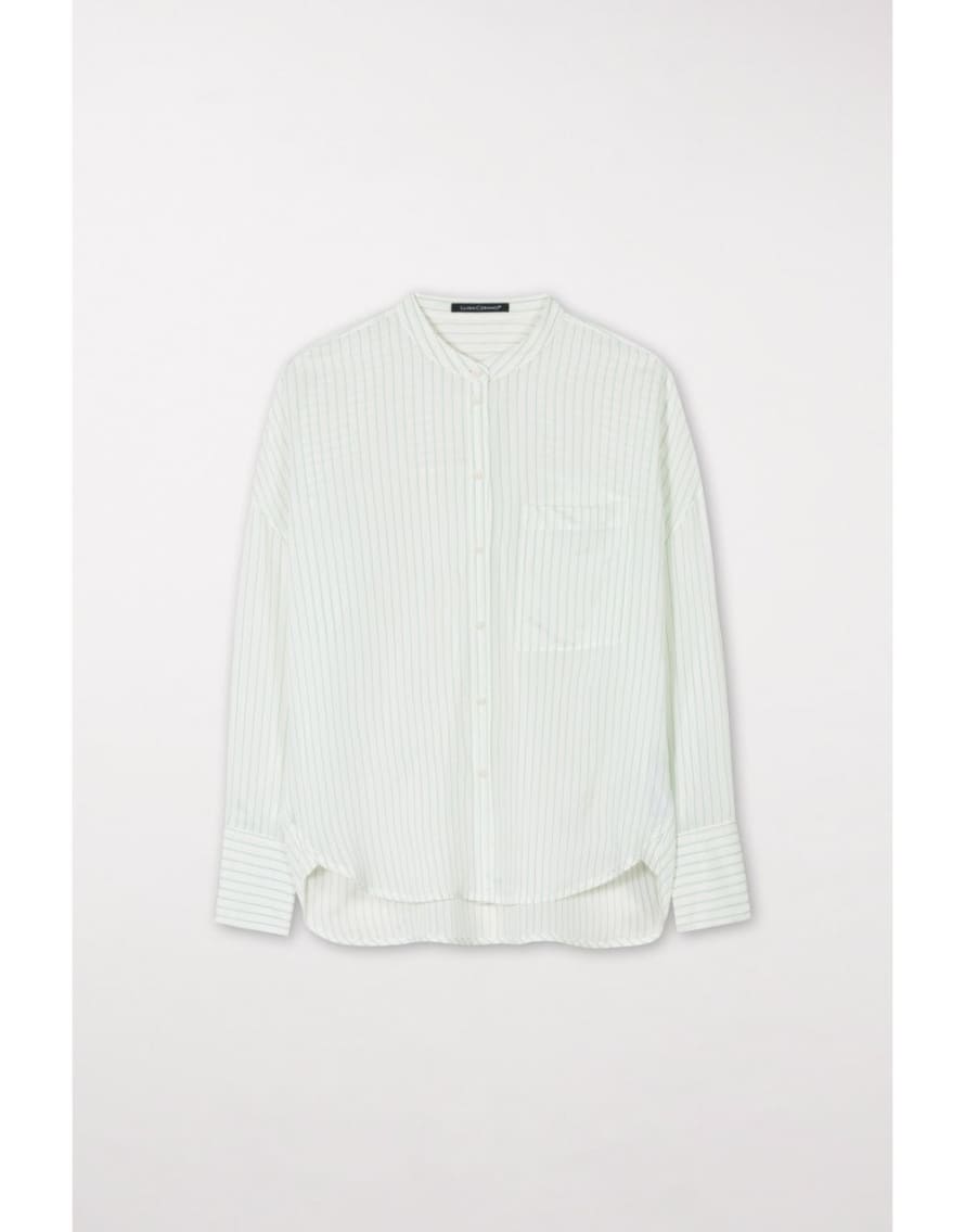 Luisa Cerano Stripe Grandad Collar Shirt Col: Green