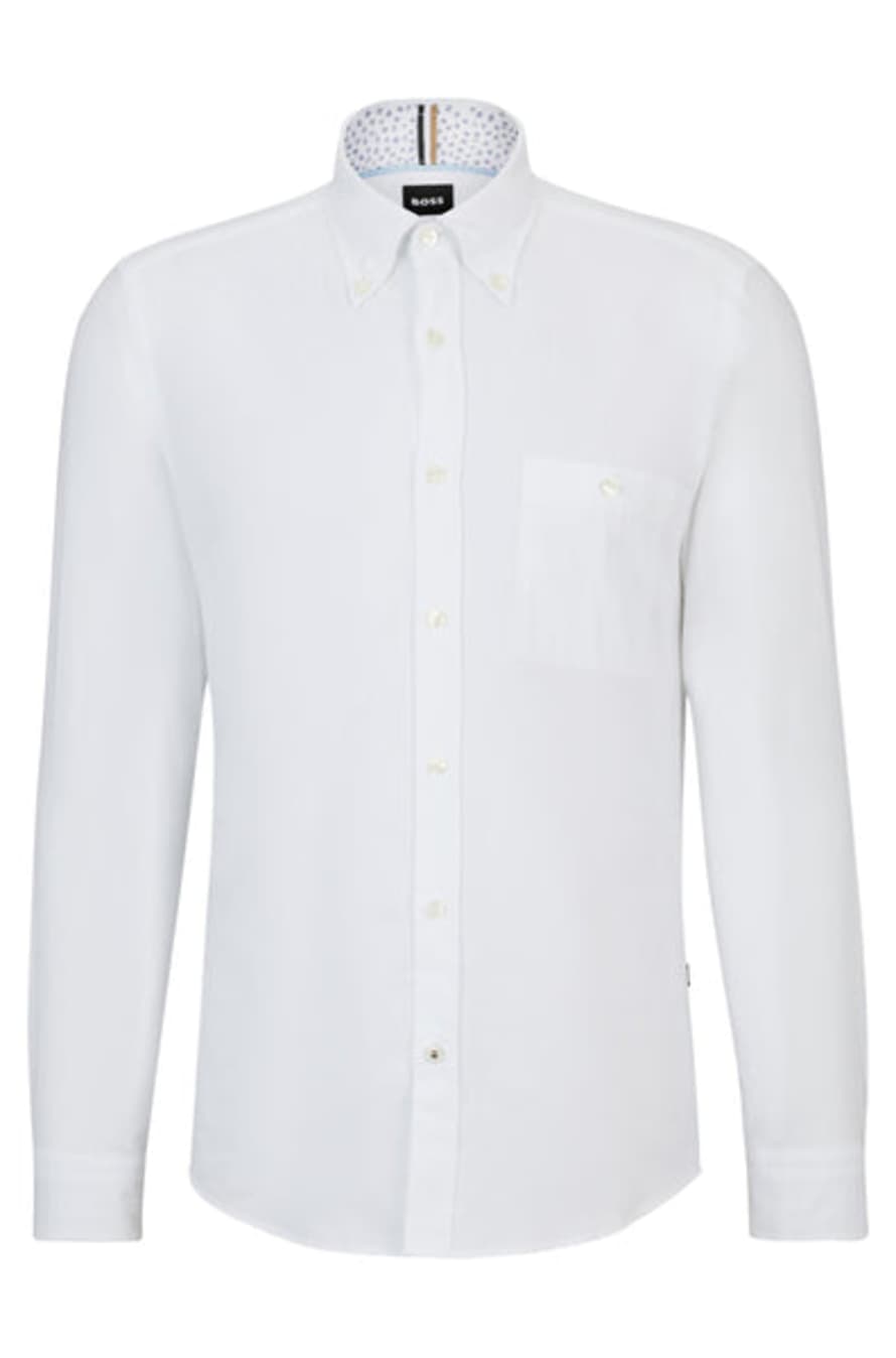 Hugo Boss Roan White Slim Fit Oxford Cotton Shirt with Button Down Collar 50509221 100