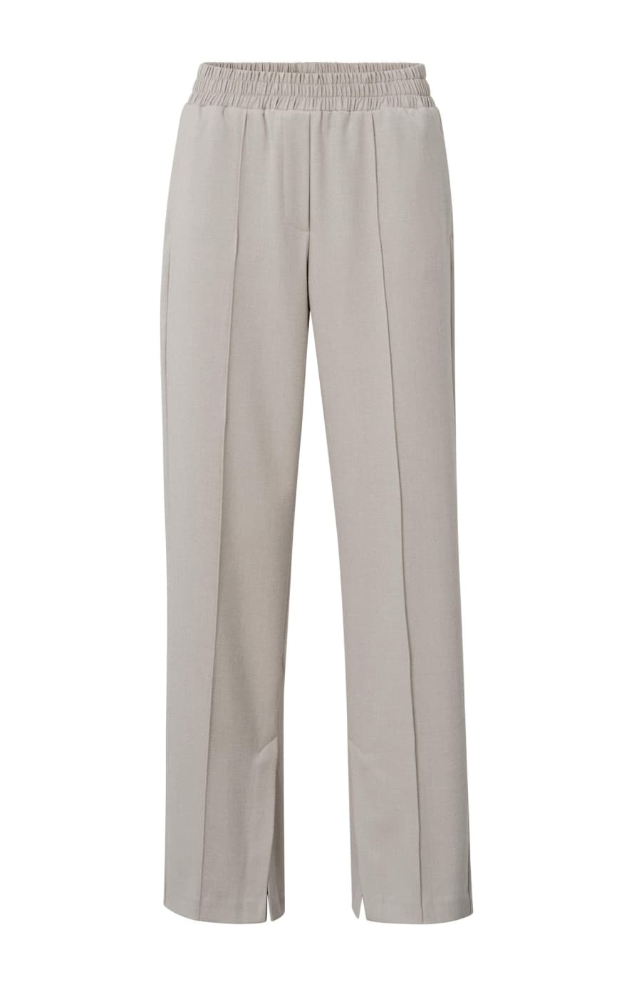 Yaya Soft Woven Wide Leg Trousers, With Elastic Waist And Slits - Silver Beige