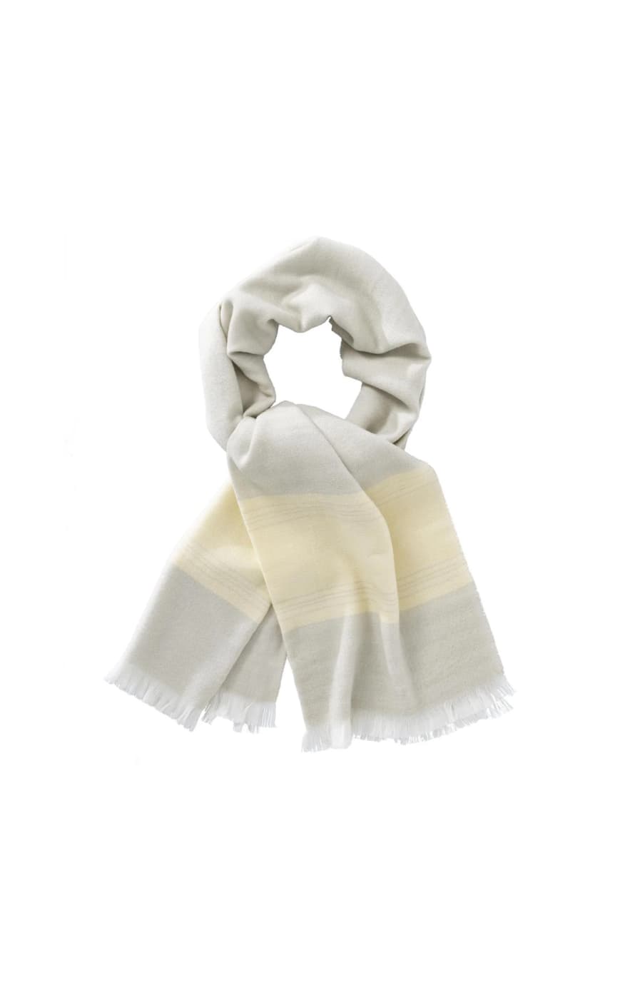 Yaya Mélange Scarf With Color Stripe And Frayed Edges - Silver Lining Beige