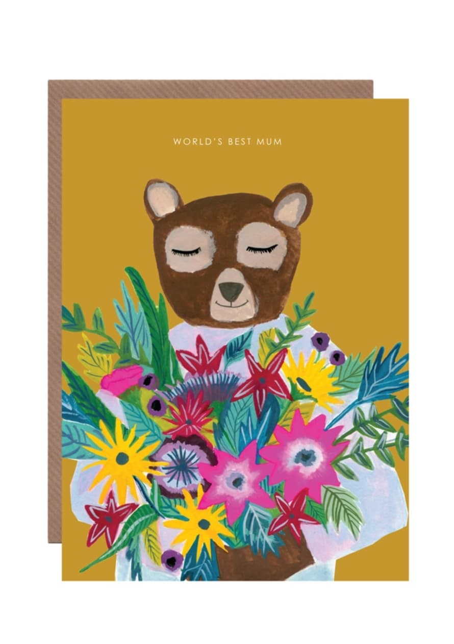 Hutch Cassidy Bear with Flowers Mother's Day Greeting Card