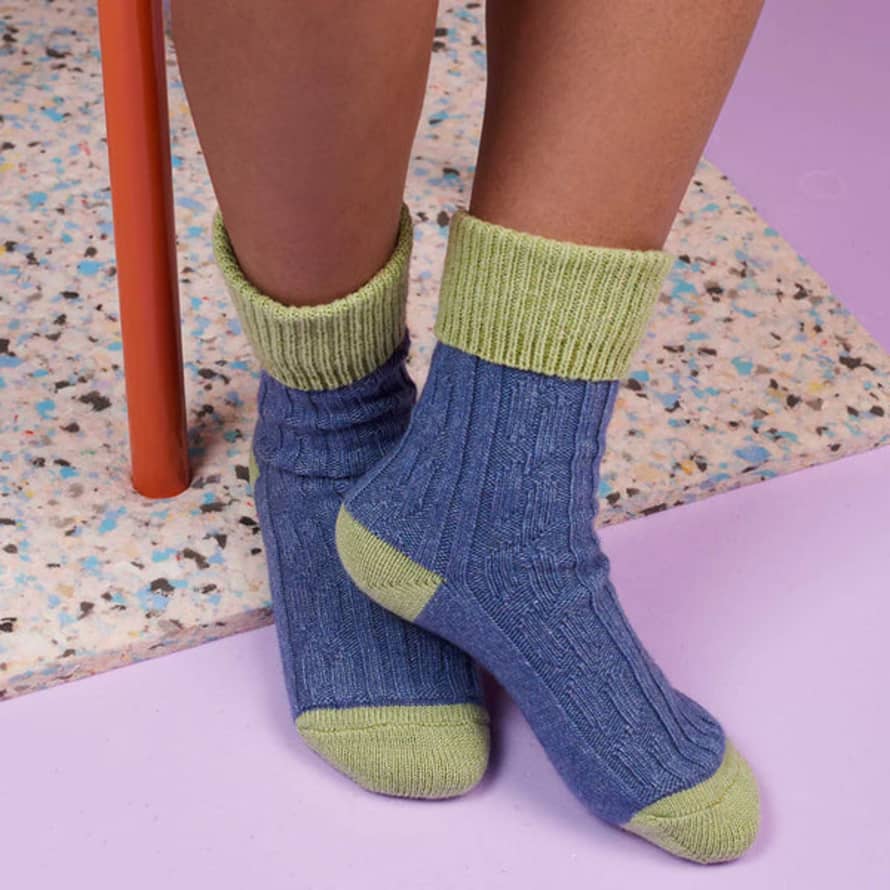 Catherine Tough Cashmere Mix Slouch Socks 4-7 Denim/green