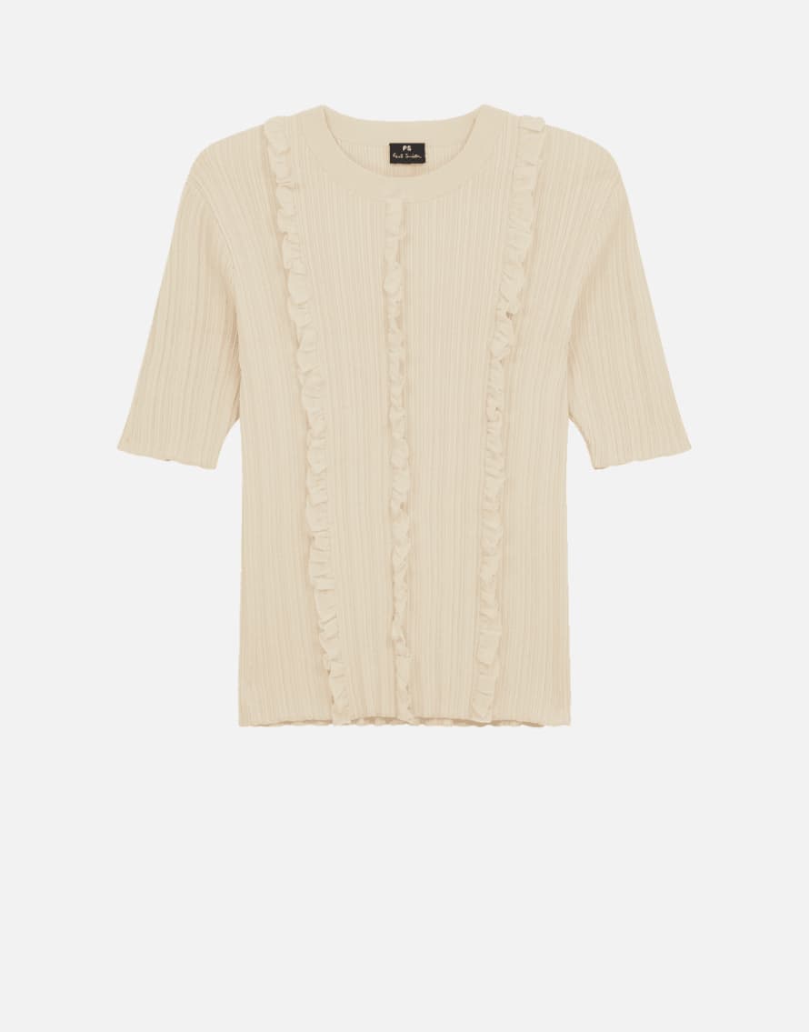 Paul Smith Paul Smith Ruffles Ss Knited Top Col: 03 Ice White, Size: M