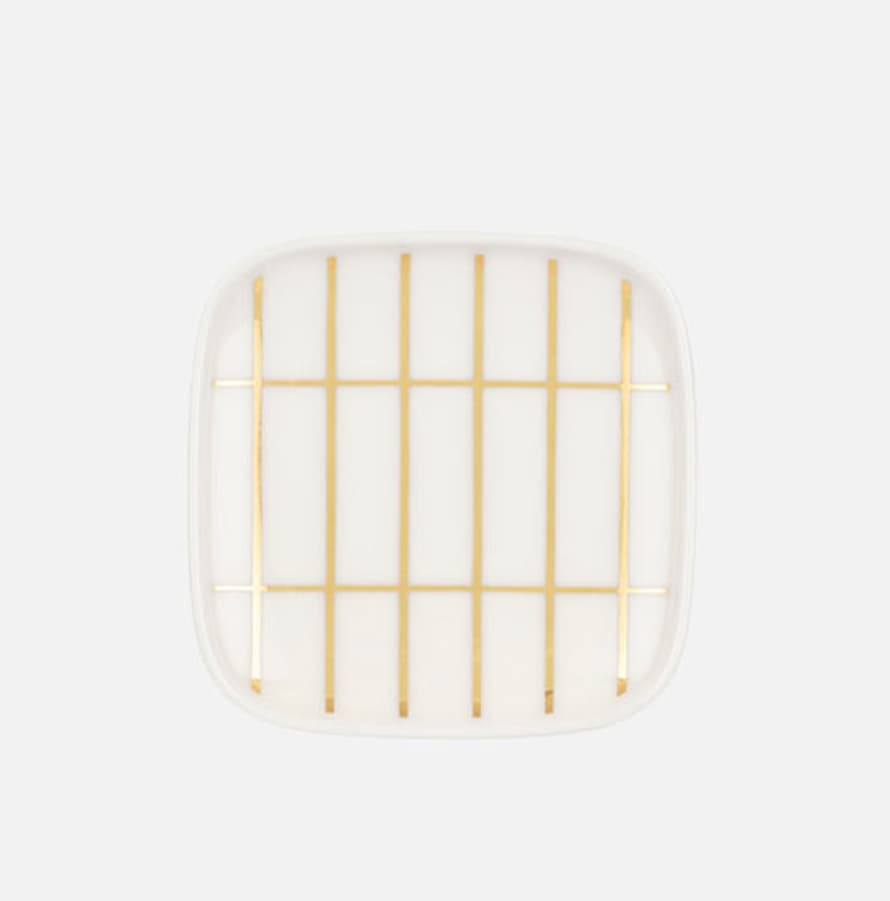 Marimekko piattino quadrato piccolo bianco oro 