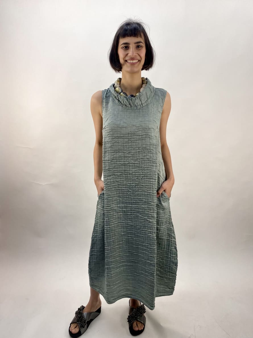Grizas Linen and Silk Sleeveless Dress with Cowl Neck