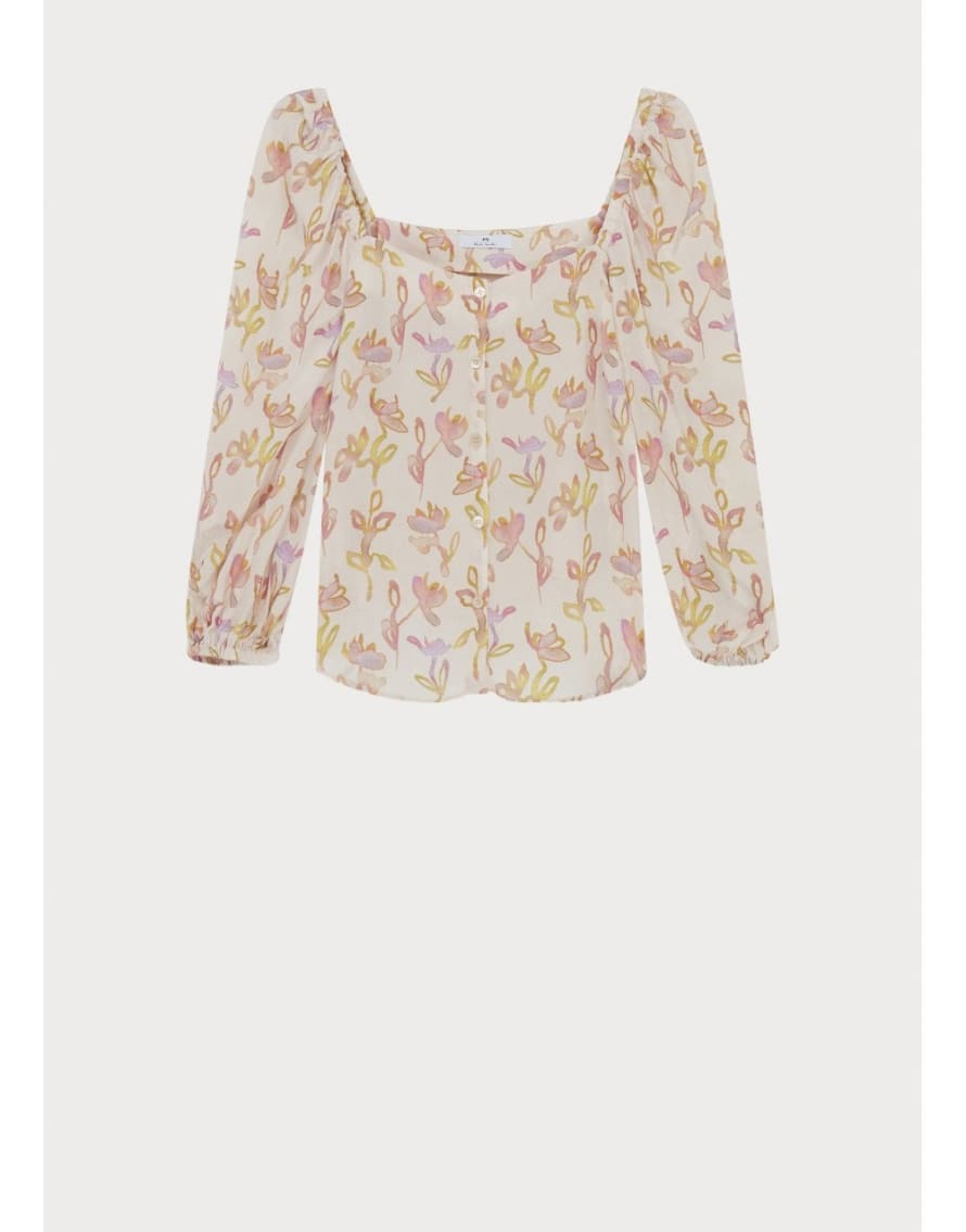 Paul Smith Paul Smith Square Neck Floral Blouse Col: 01 White, Size: 10