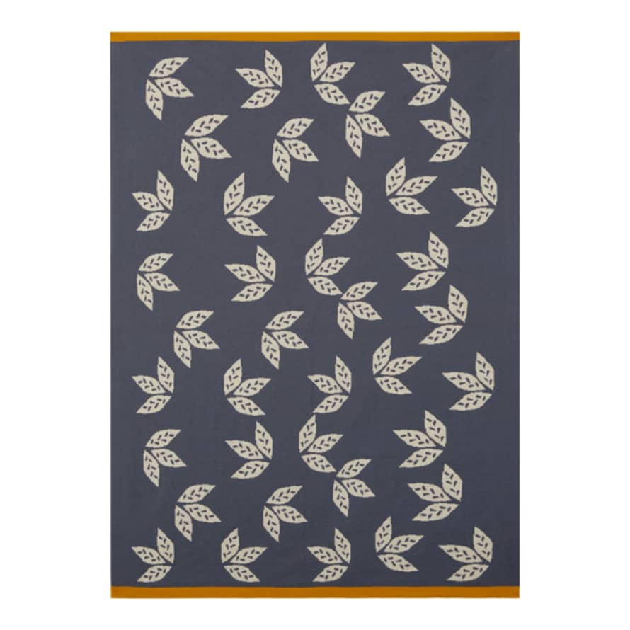 Sophie Home Cotton Knit Stroller/pram Baby Blanket- Reversible Leaf Blue