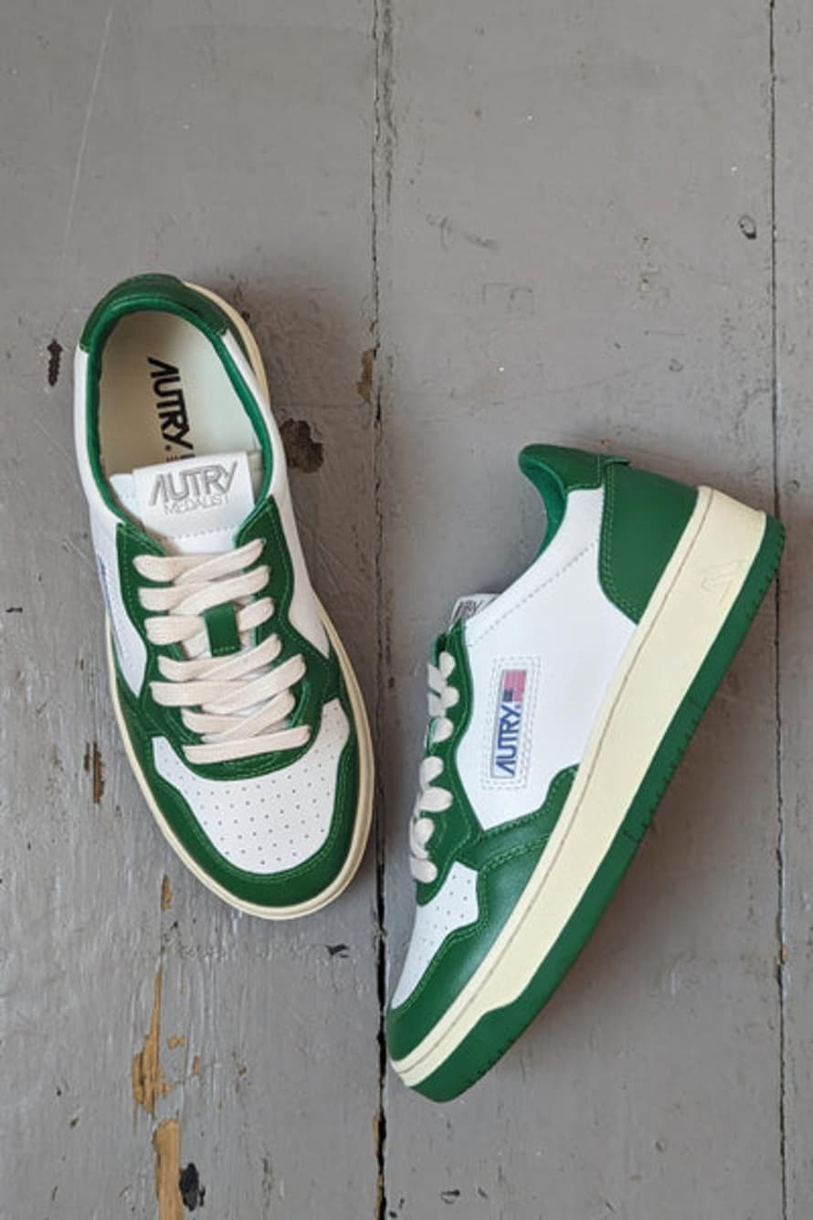 Autry Medalist White & Green Leather Sneakers