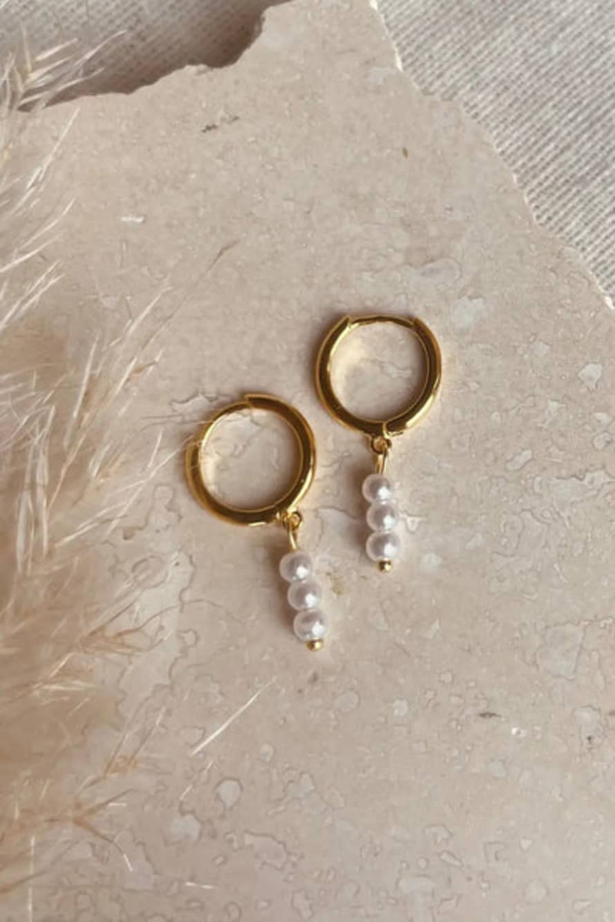 Little Nell Everyday Gold Pearl Trio Drop Hoops