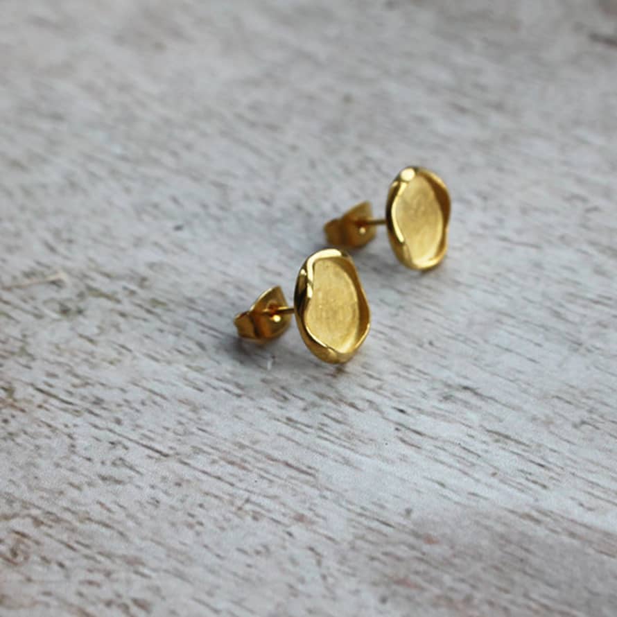 Annie Mundy Dt72 A Gold Round Disk Stud Earrings