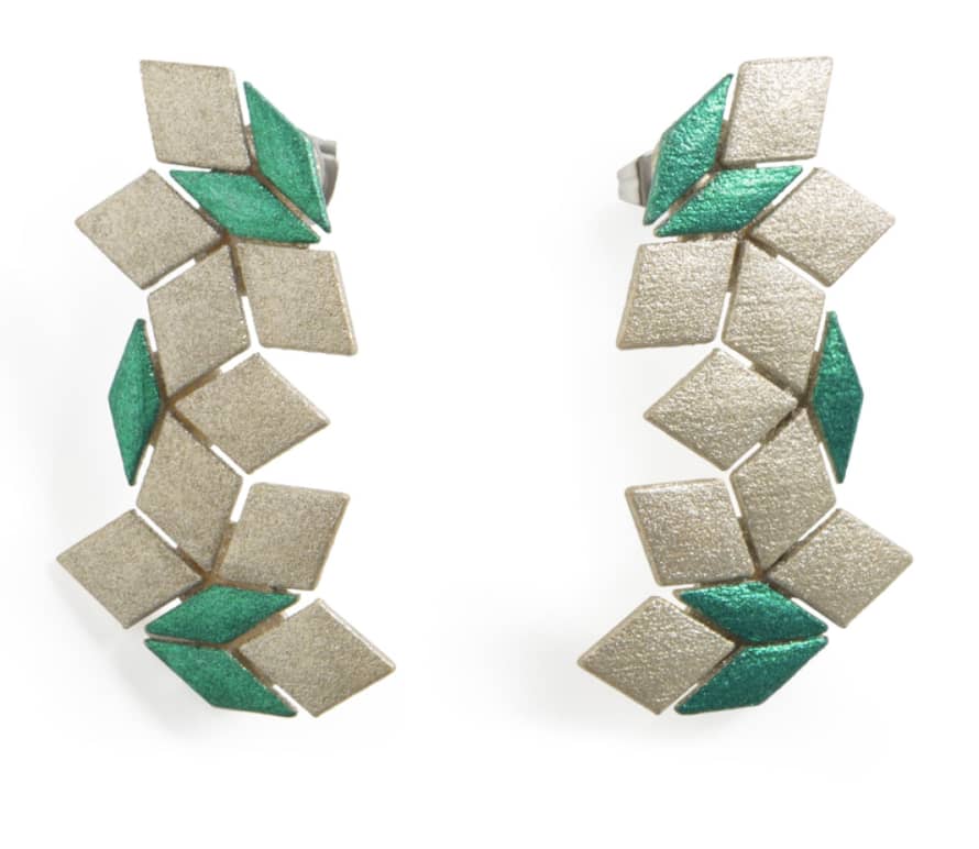 Maison 203 3D printed White Gold / Emerald No 5 Metallic Bicolor Penrose Earrings