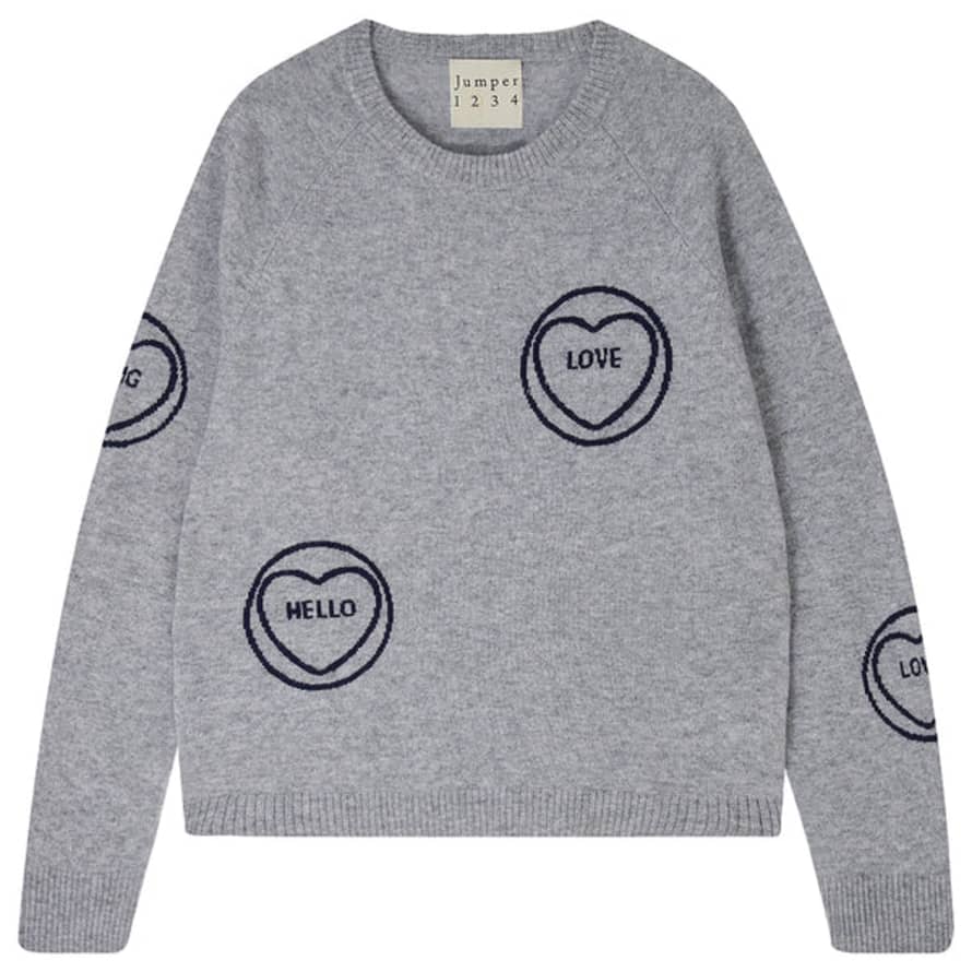 Jumper 1234 All Over Love Hearts Sweat - Mid Grey