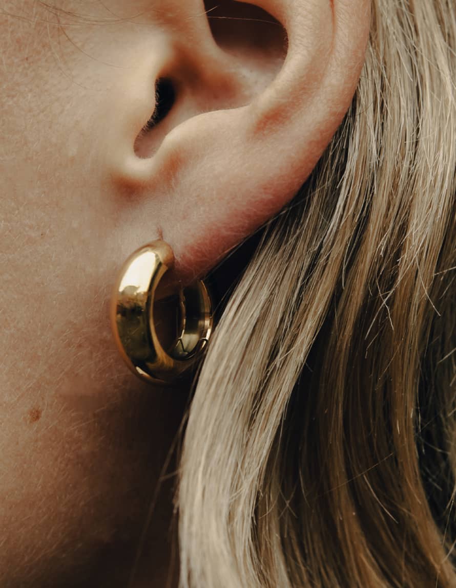 Nordic Muse Gold Medium Leverback Bold Hoop Earrings, Waterproof