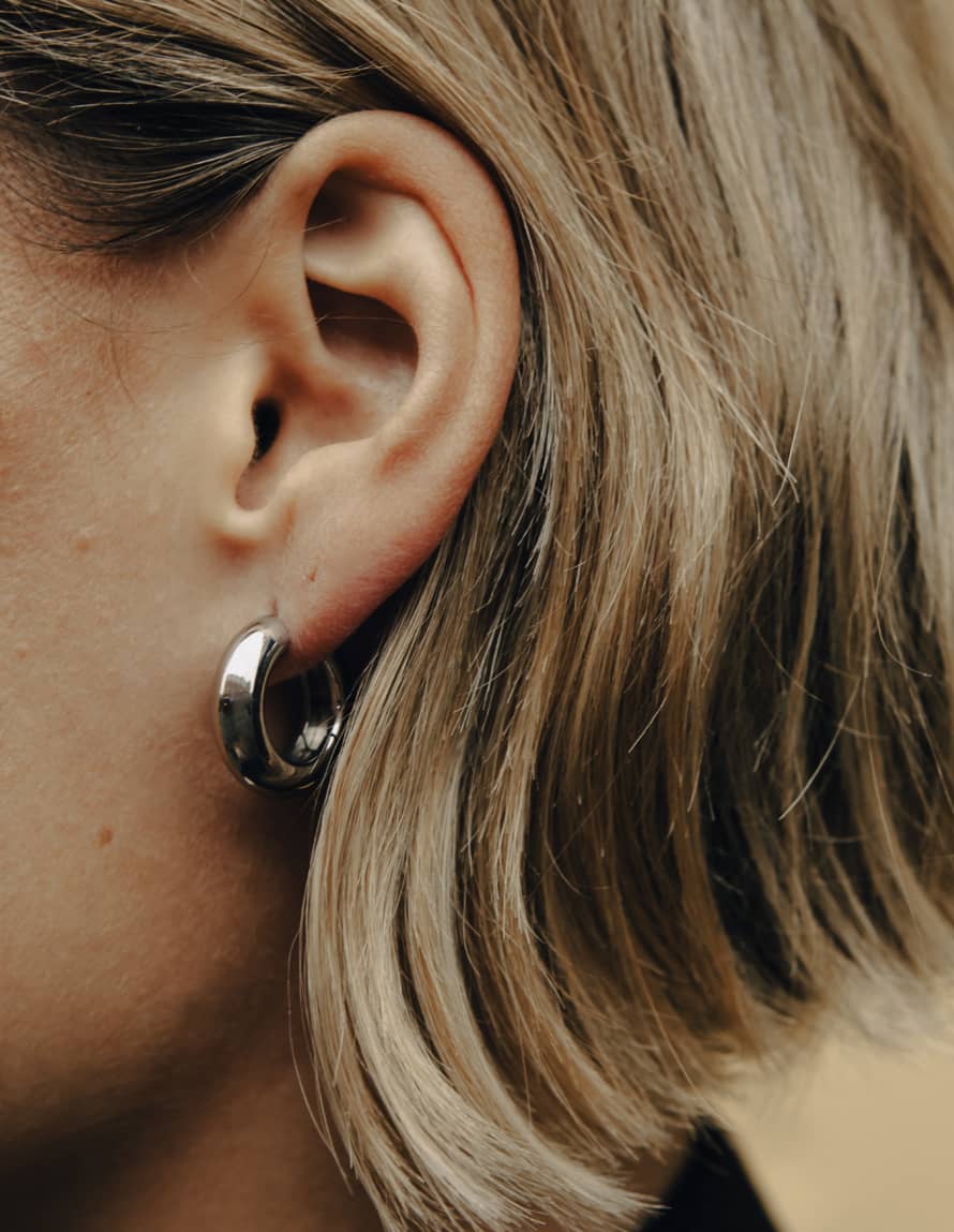 Nordic Muse Silver Medium Leverback Bold Hoop Earrings, Waterproof