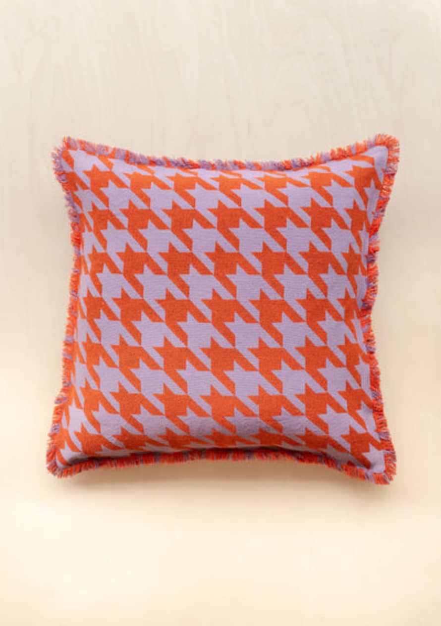 Tartan Blanket co Houndstooth Cotton Cushion Cover - Lilac & Orange